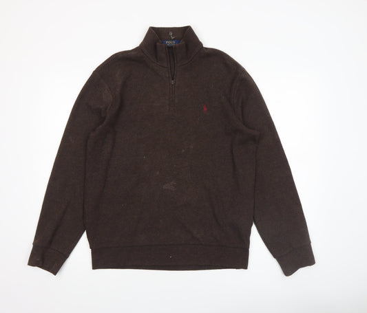 Mens UK Size S Polo Ralph Lauren Brown 1/2 Zip Sweatshirt