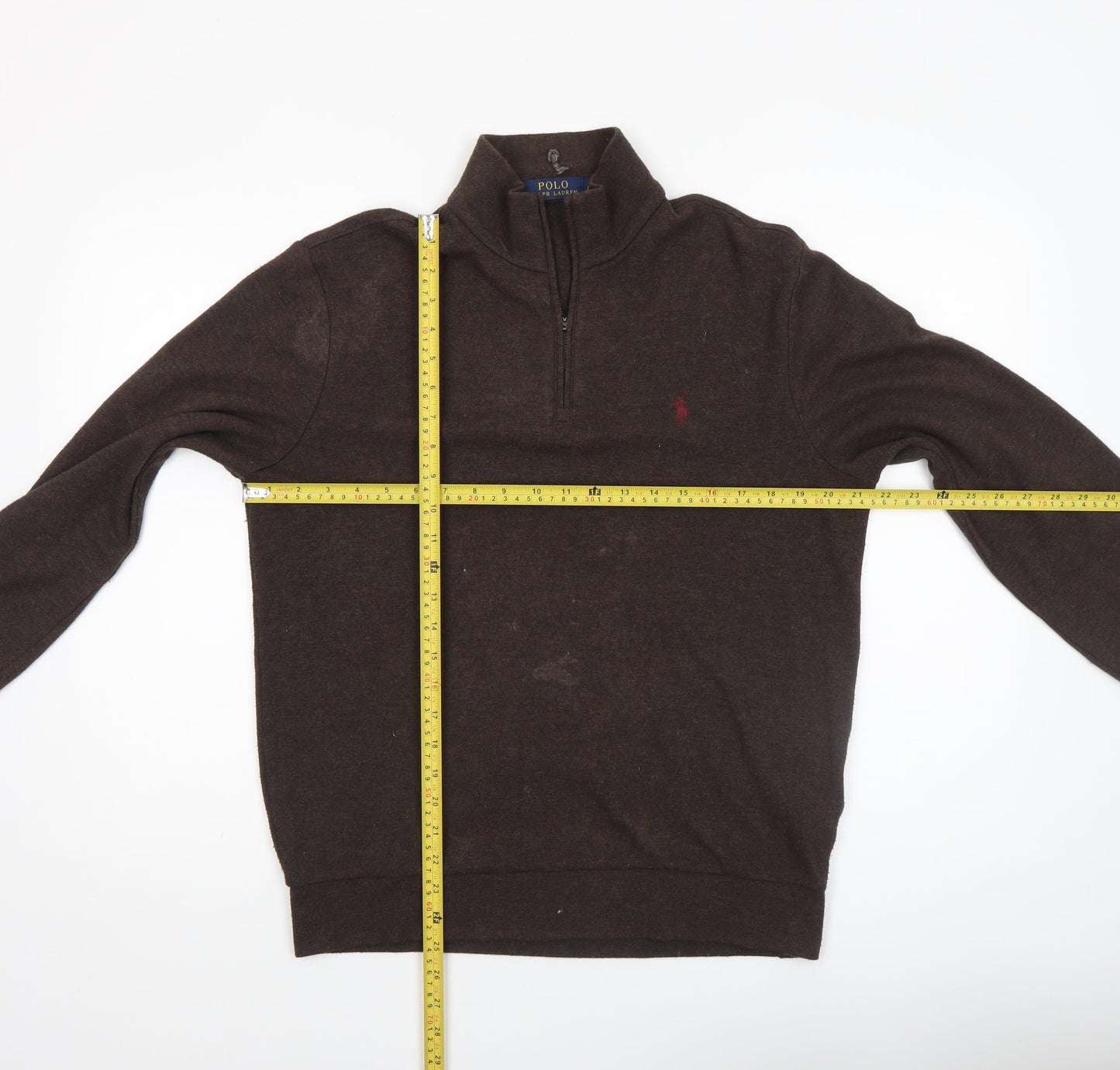 Mens UK Size S Polo Ralph Lauren Brown 1/2 Zip Sweatshirt