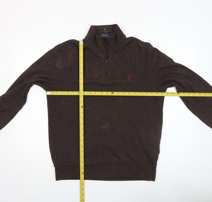 Mens UK Size S Polo Ralph Lauren Brown 1/2 Zip Sweatshirt