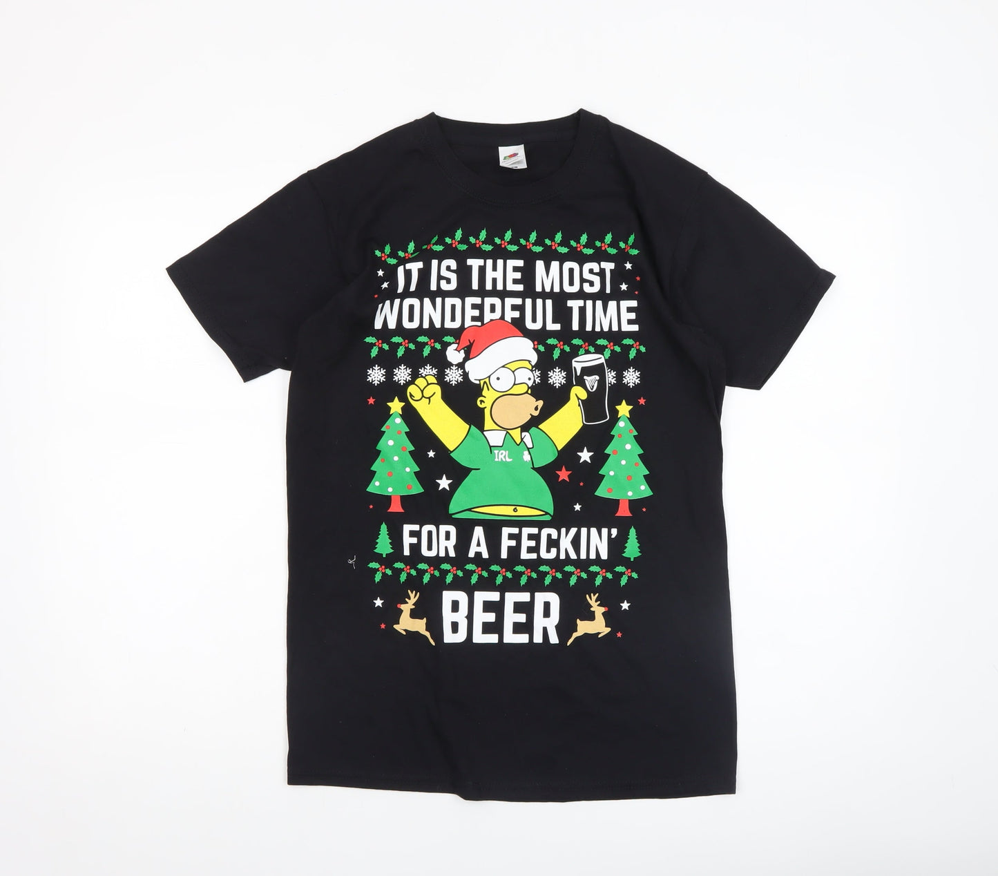 Mens UK Size S Fruit of the Loom Black  T-Shirt