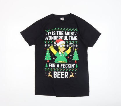 Mens UK Size S Fruit of the Loom Black  T-Shirt