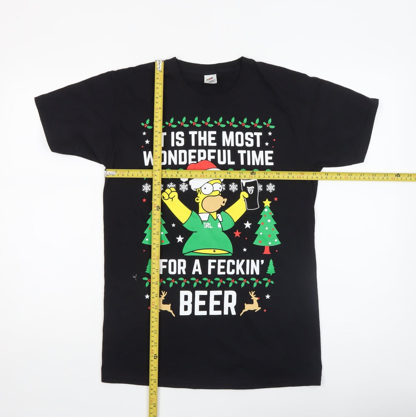 Mens UK Size S Fruit of the Loom Black  T-Shirt