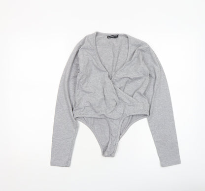 Womens UK Size 10 Boohoo One-Piece Grey Bodysuit