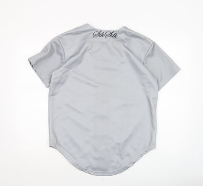 SikSilk Men's Grey Baseball Style Button-Up Shirt Size S