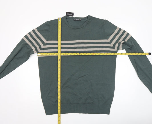 Dunnes Men’s Green Striped Crew Neck Cotton Pullover Jumper L