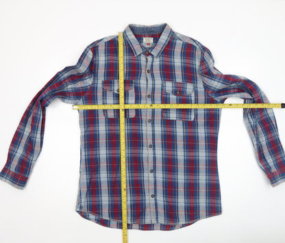 Next Men's Blue Red Checked Long Sleeve Cotton Shirt Size L