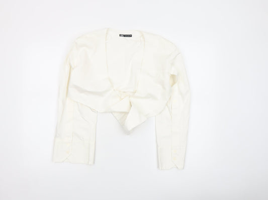 Womens UK Size 8 Zara Ivory Cropped Blouse