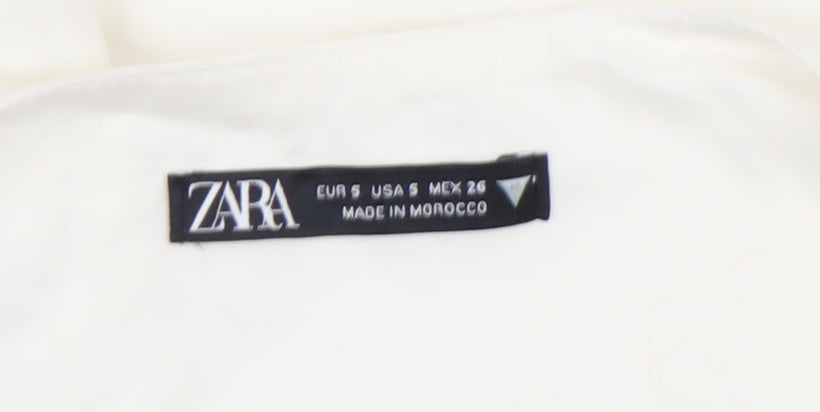 Womens UK Size 8 Zara Ivory Cropped Blouse