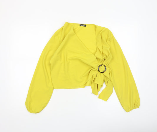 Womens UK Size 8 Boohoo Yellow Wrap Blouse