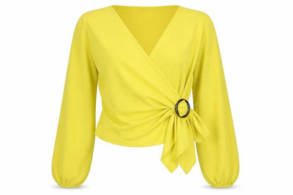 Womens UK Size 8 Boohoo Yellow Wrap Blouse