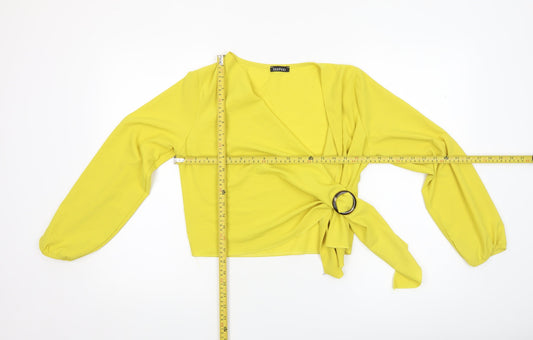 Womens UK Size 8 Boohoo Yellow Wrap Blouse
