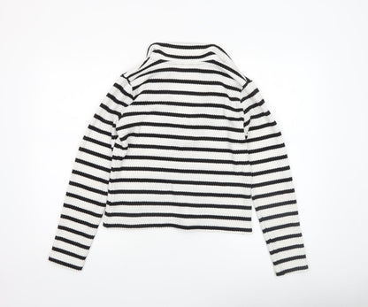H&M Women’s Black White Striped V-Neck Long Sleeve Knit Top Medium