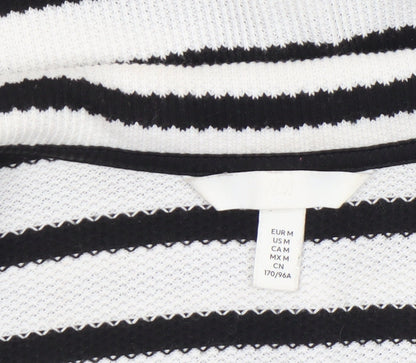 H&M Women’s Black White Striped V-Neck Long Sleeve Knit Top Medium