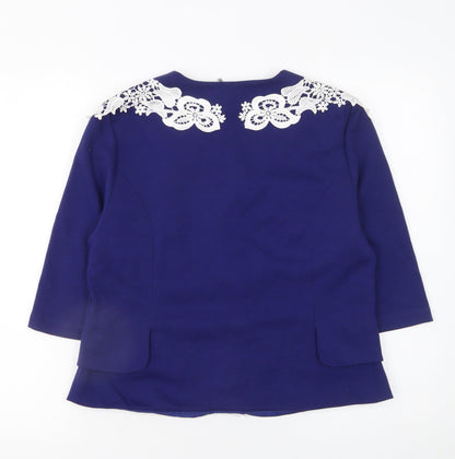 Fever London Women's Blue Lace Trim Blazer Jacket UK 16