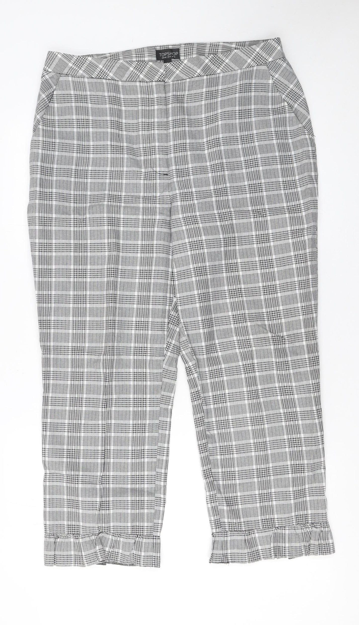Womens UK Size 14 Topshop Regular Fit Cropped Grey Trousers