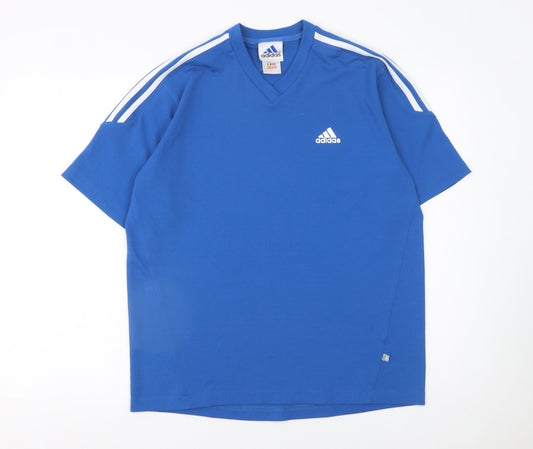 Adidas Men's Blue V-Neck Sports T-Shirt Size M Short Sleeve