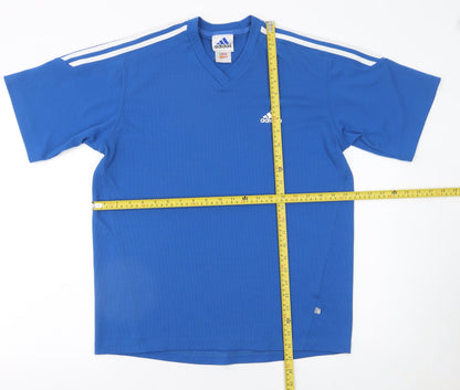 Adidas Men's Blue V-Neck Sports T-Shirt Size M Short Sleeve