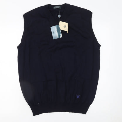 Lyle & Scott Men's Blue Wool V-Neck Sleeveless Vest Jumper Size L