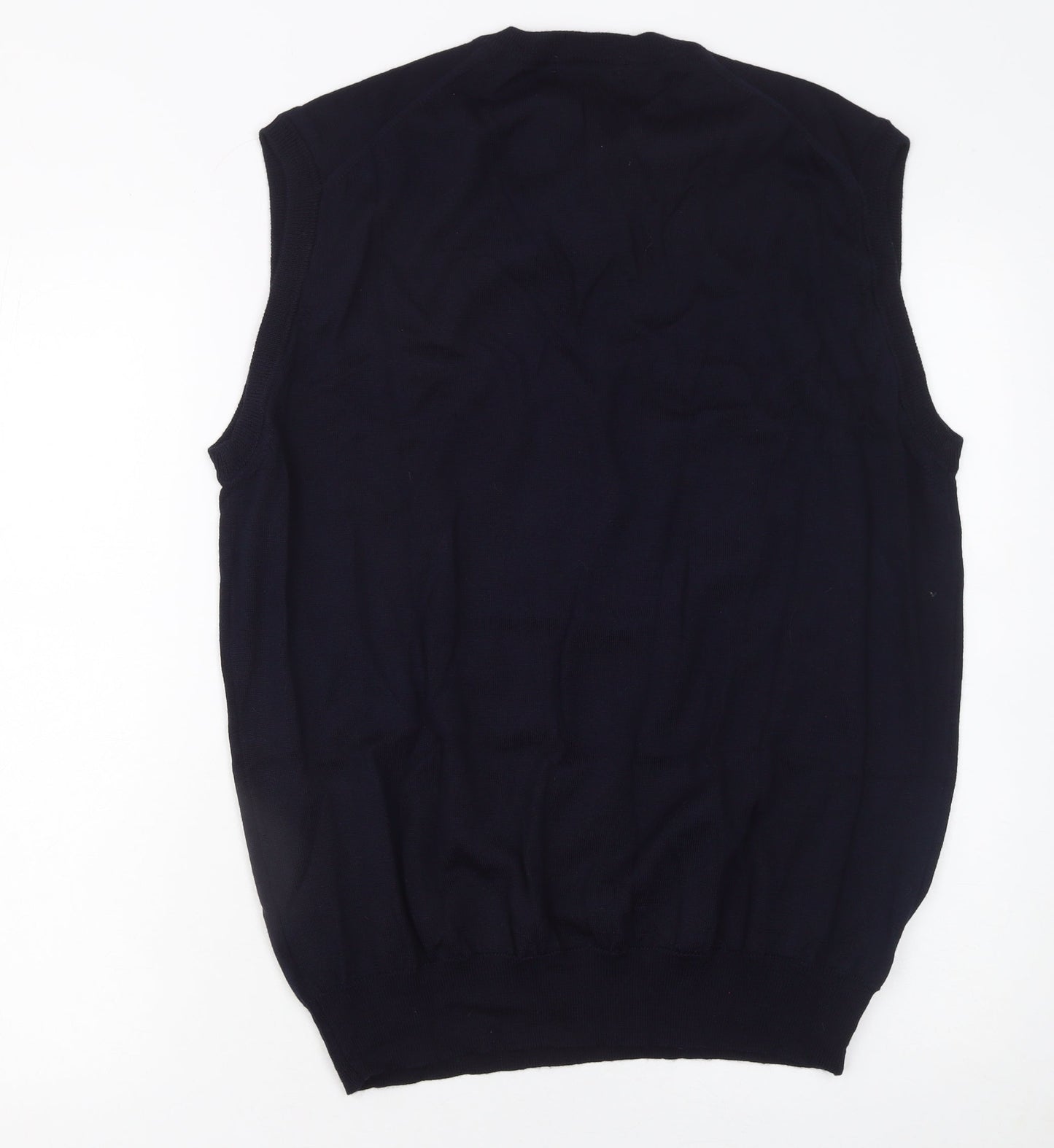 Lyle & Scott Men's Blue Wool V-Neck Sleeveless Vest Jumper Size L