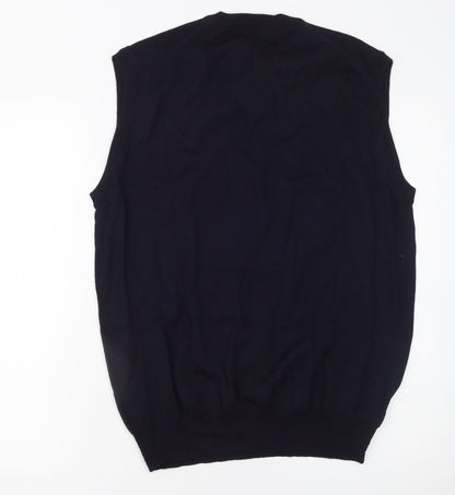 Lyle & Scott Men's Blue Wool V-Neck Sleeveless Vest Jumper Size L