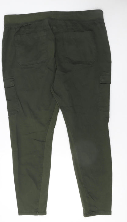 Marks and Spencer Women's Green Cargo Trousers Size 20 Long Cotton Blend