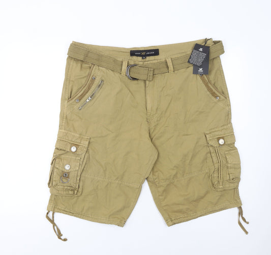 Xray Jeans Men's Beige Cargo Shorts Size 36 Cotton Belted Pockets