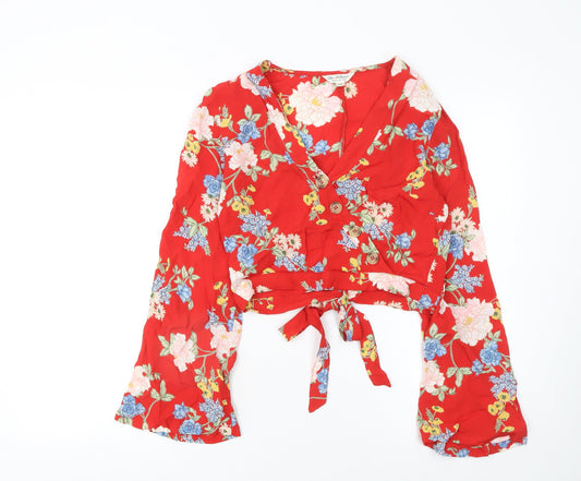 Womens UK Size 6 Miss Selfridge Red Wrap Blouse