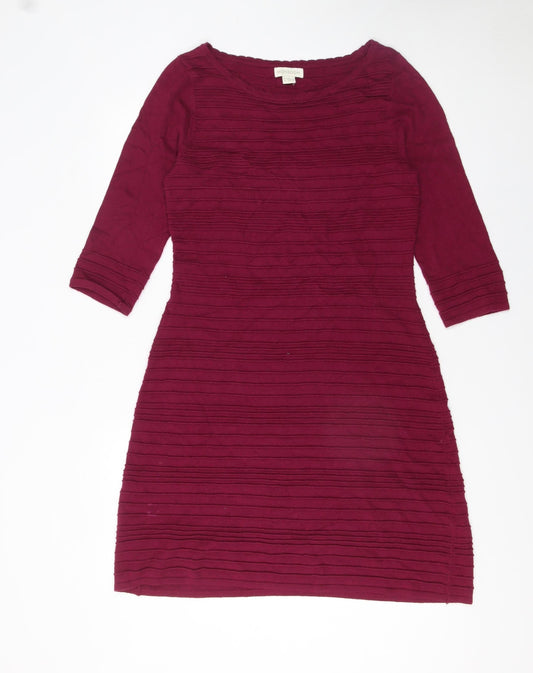 Monsoon Women Red Knit Shift Dress Size 10 3/4 Sleeve Classic Style
