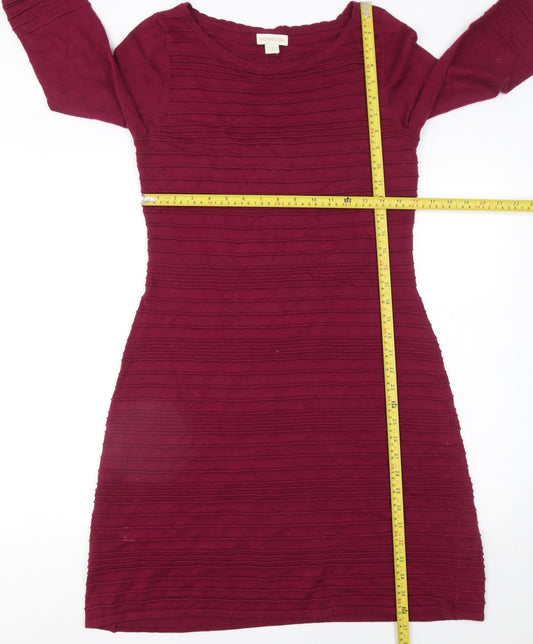 Monsoon Women Red Knit Shift Dress Size 10 3/4 Sleeve Classic Style
