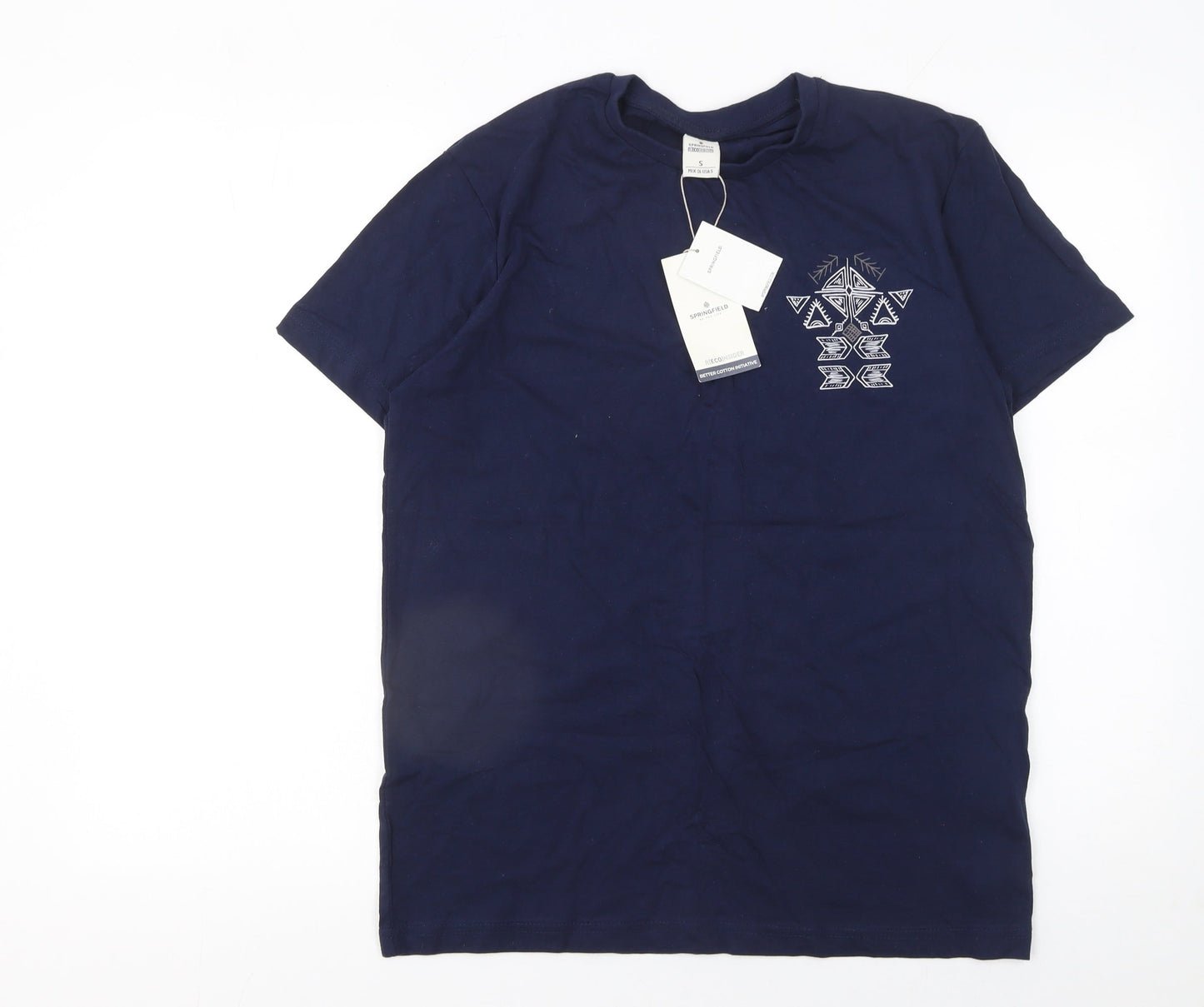 Springfield Men's Blue Aztec Graphic Cotton T-Shirt Size S