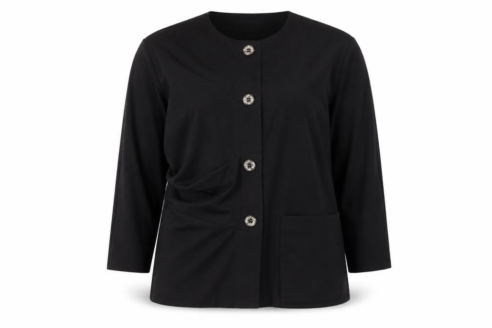 Womens UK Size 14 Kontrast Black Basic Blouse