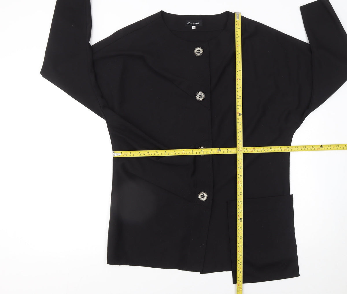 Womens UK Size 14 Kontrast Black Basic Blouse