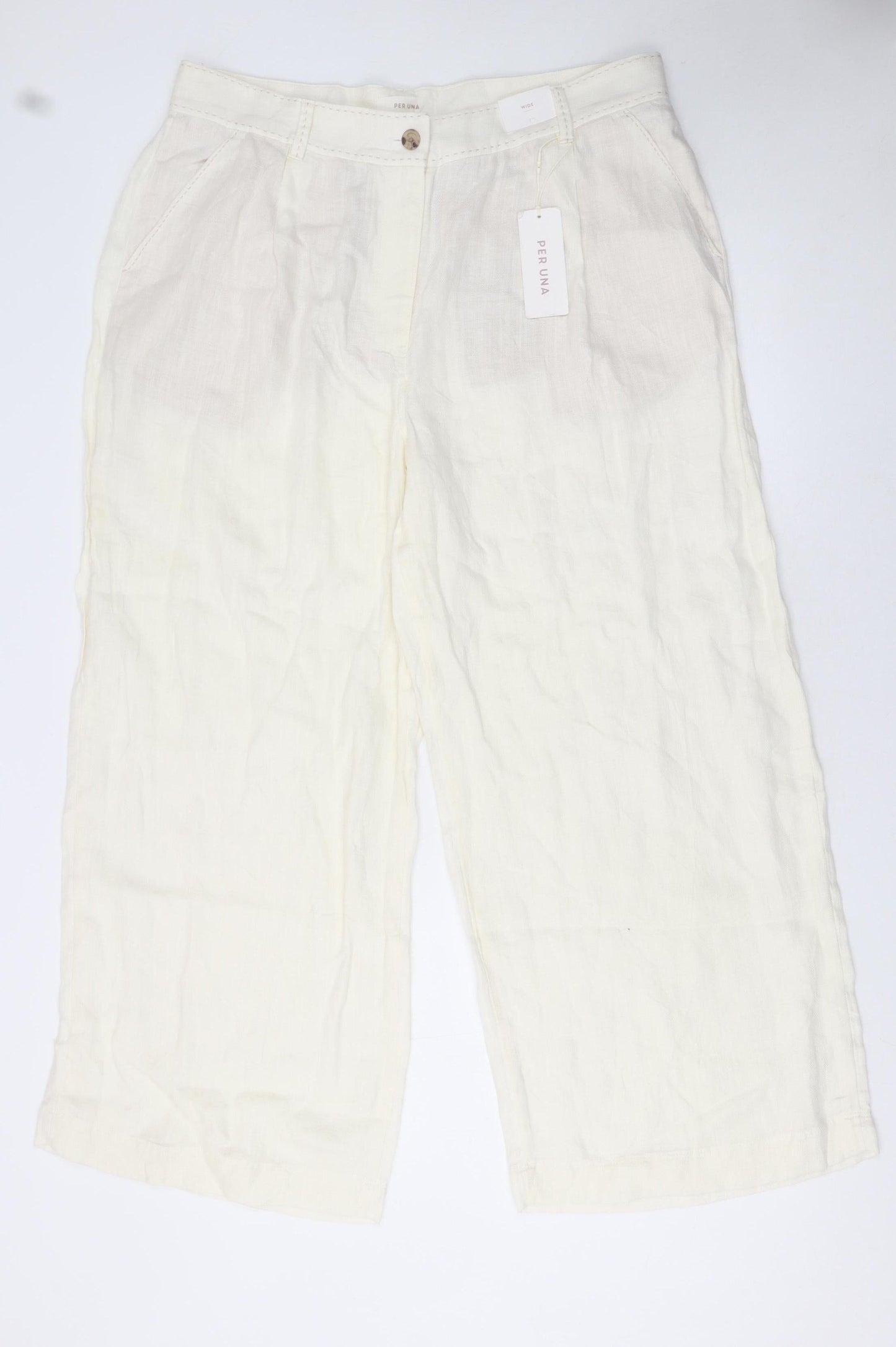 Marks and Spencer Per Una Women’s Ivory Linen Wide-Leg Cropped Trousers Size 18