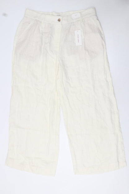 Marks and Spencer Per Una Women’s Ivory Linen Wide-Leg Cropped Trousers Size 18