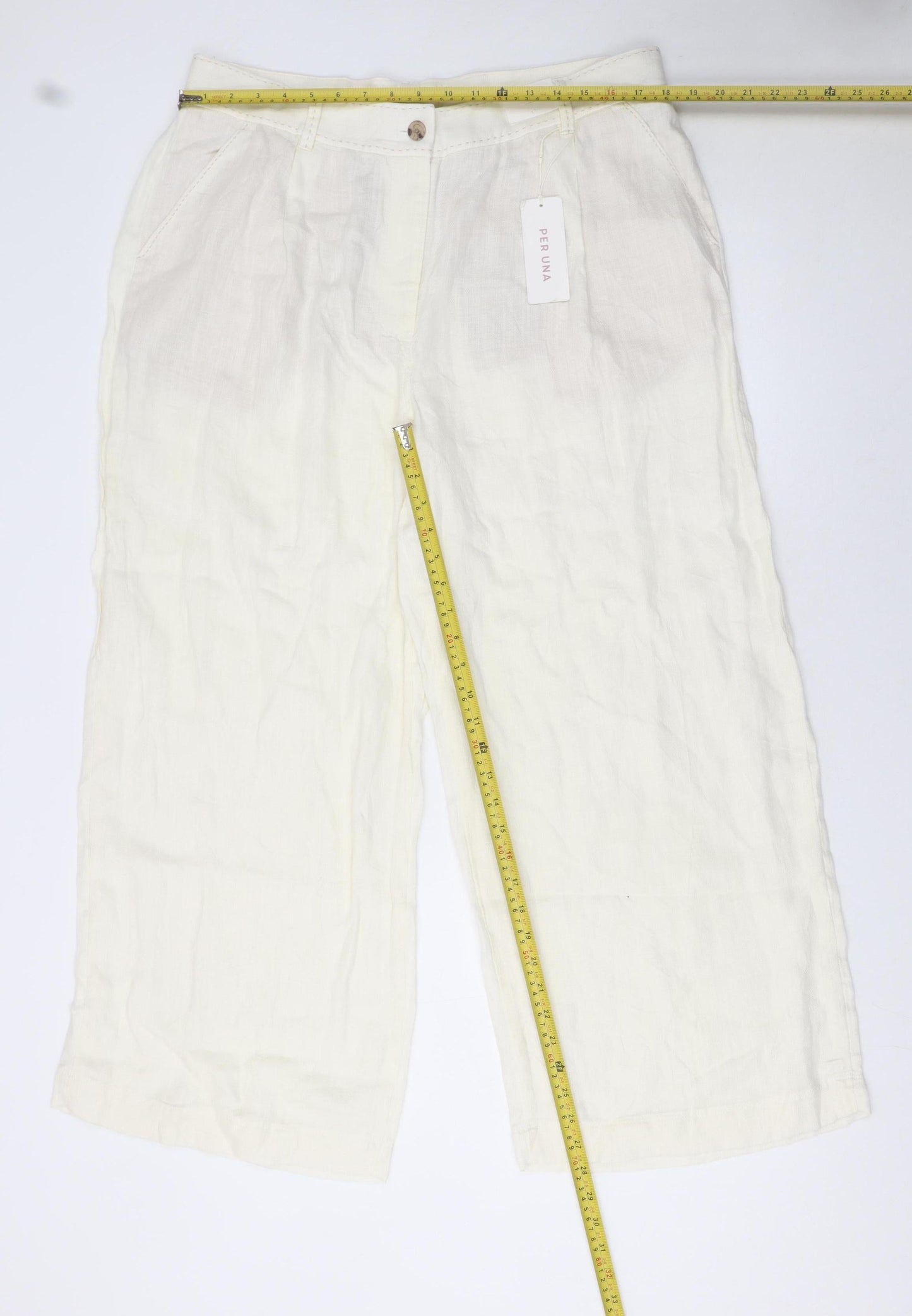 Marks and Spencer Per Una Women’s Ivory Linen Wide-Leg Cropped Trousers Size 18