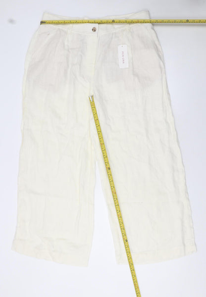 Marks and Spencer Per Una Women’s Ivory Linen Wide-Leg Cropped Trousers Size 18