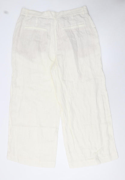 Marks and Spencer Per Una Women’s Ivory Linen Wide-Leg Cropped Trousers Size 18
