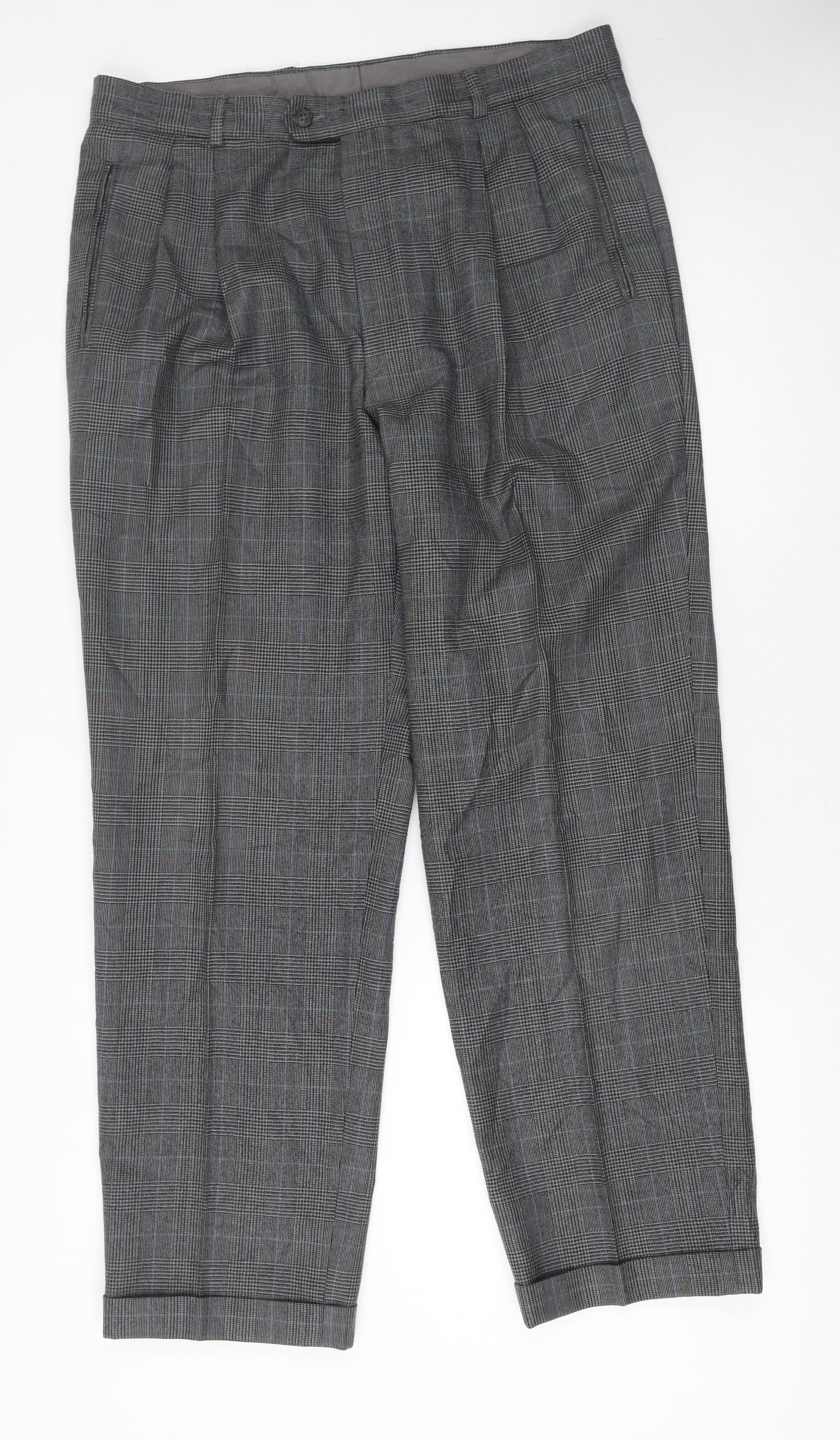 Mens UK Size L Jaeger Classic Fit Dress Pants Grey Trousers