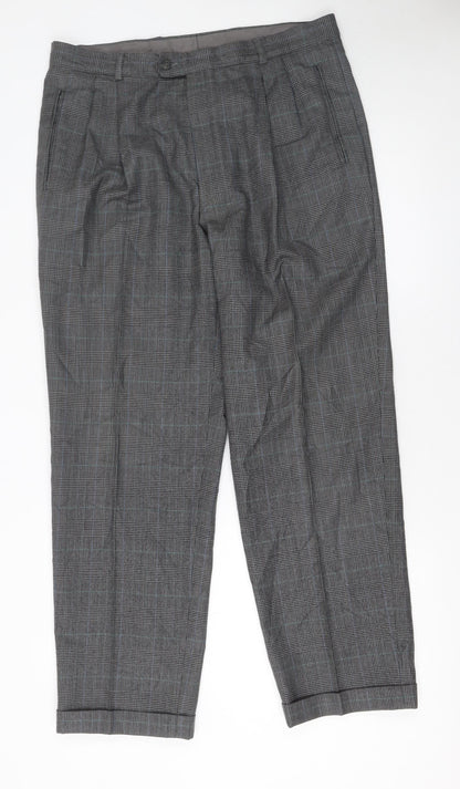 Mens UK Size L Jaeger Classic Fit Dress Pants Grey Trousers