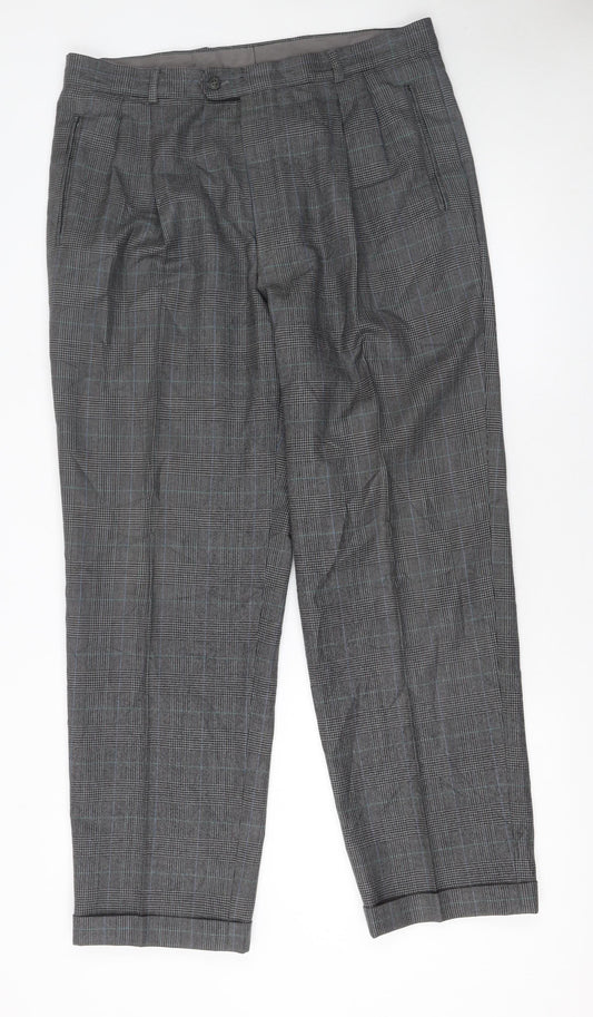 Mens UK Size L Jaeger Classic Fit Dress Pants Grey Trousers