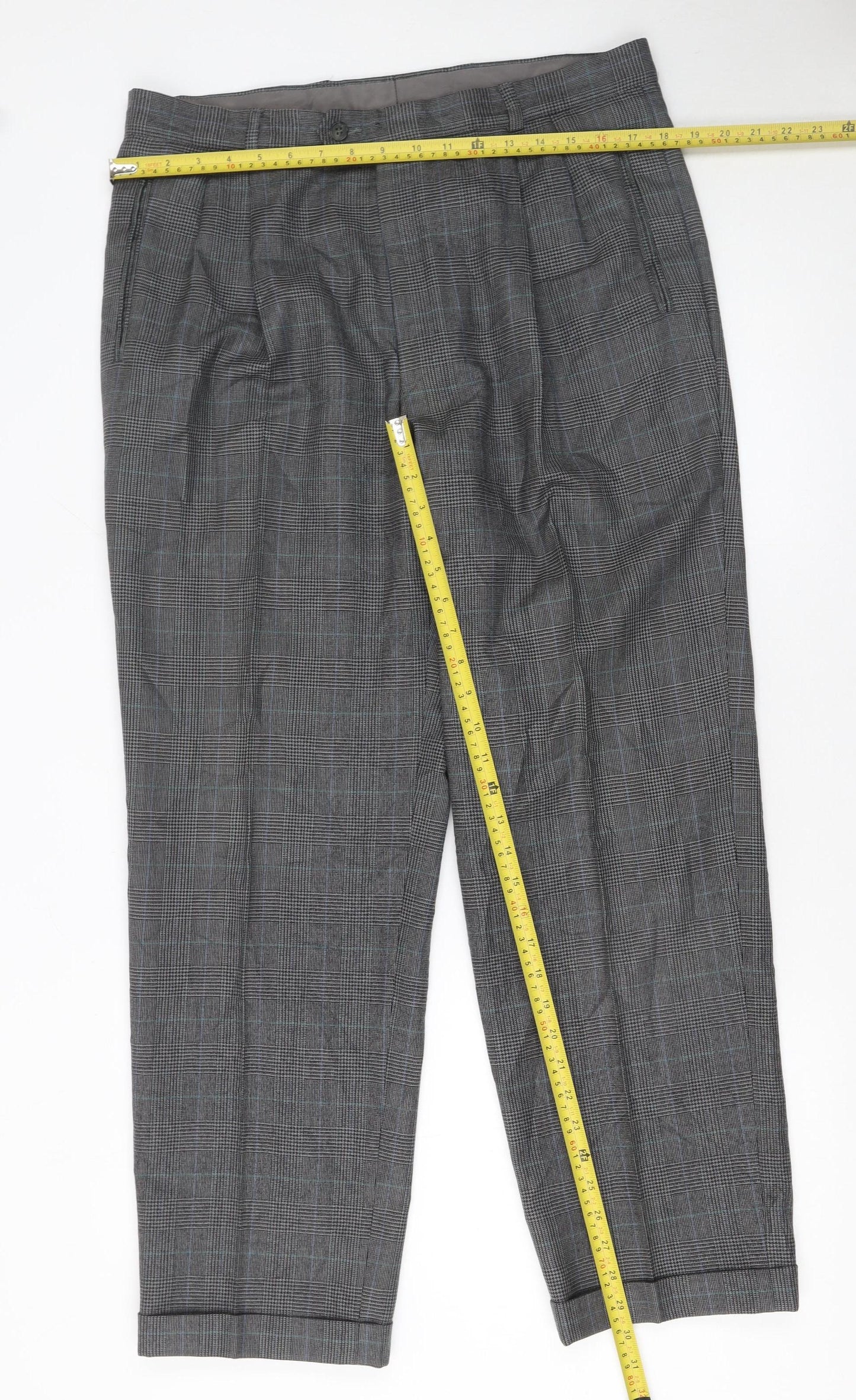 Mens UK Size L Jaeger Classic Fit Dress Pants Grey Trousers