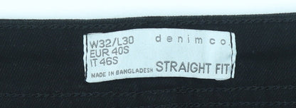Mens UK Size M denim co Regular Fit Straight Black Jeans