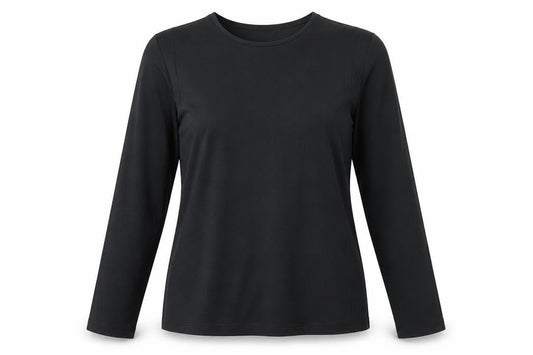 Front view of Massimo Dutti women’s black long sleeve basic jersey t-shirt, size S