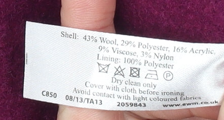 Womens UK Size 12 Honor Millburn Purple Overcoat