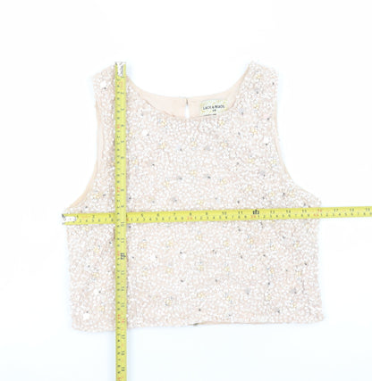 Womens UK Size 14 Lace & Beads Beige Cropped Tank