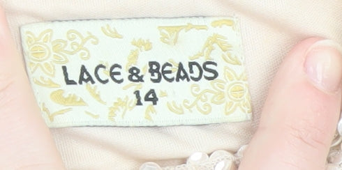 Womens UK Size 14 Lace & Beads Beige Cropped Tank