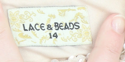 Womens UK Size 14 Lace & Beads Beige Cropped Tank