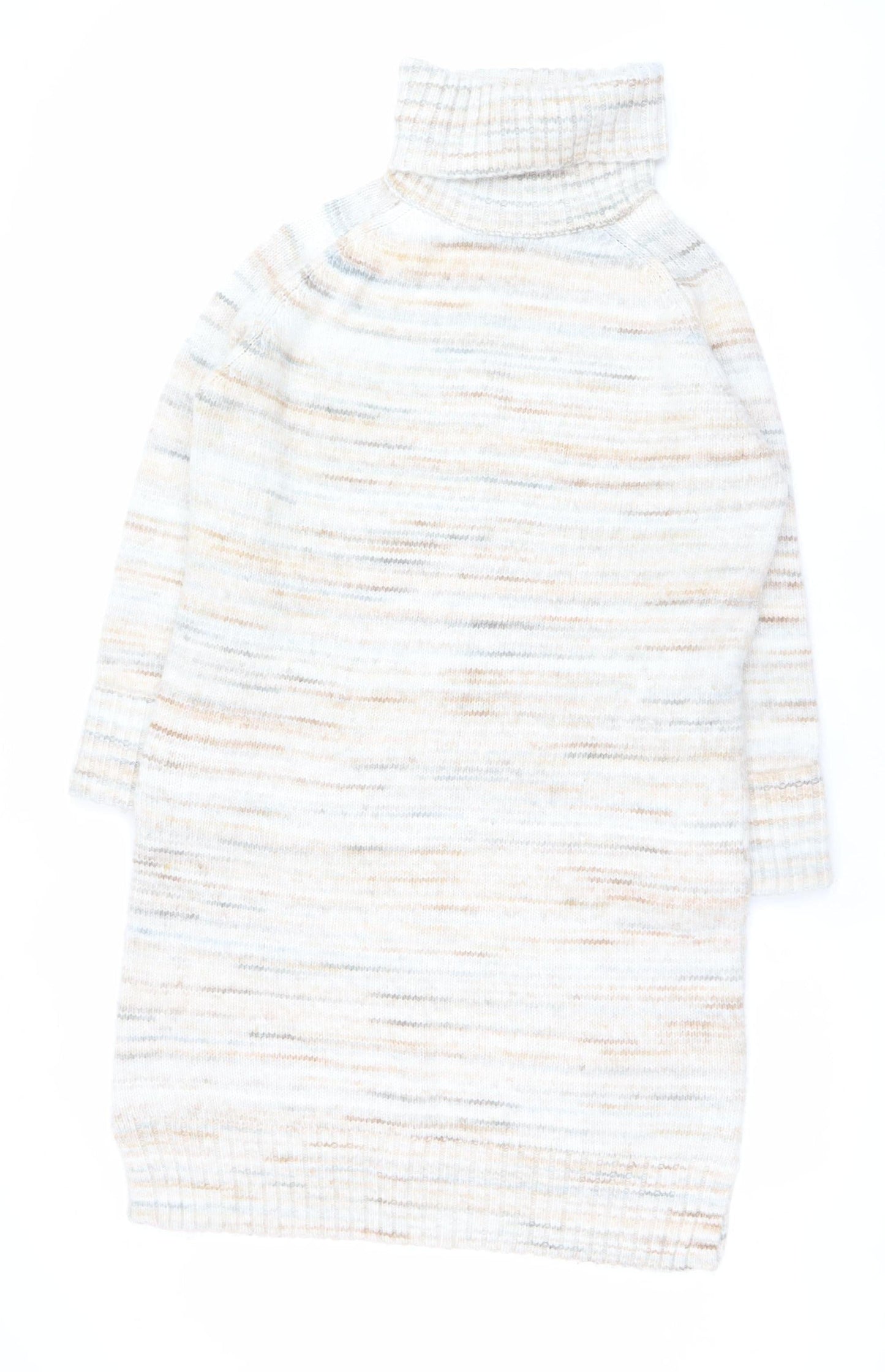 Tu Women Beige Knit Jumper Dress Size 14 Roll Neck Winter Wear