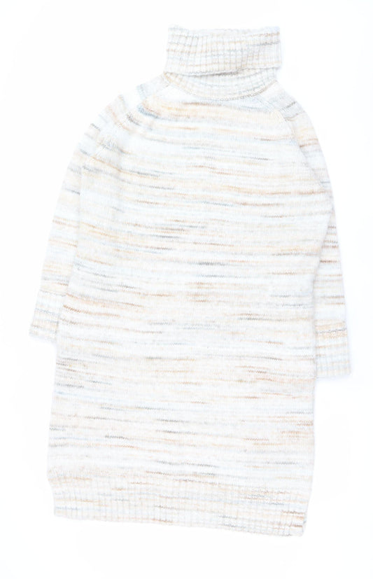 Tu Women Beige Knit Jumper Dress Size 14 Roll Neck Winter Wear