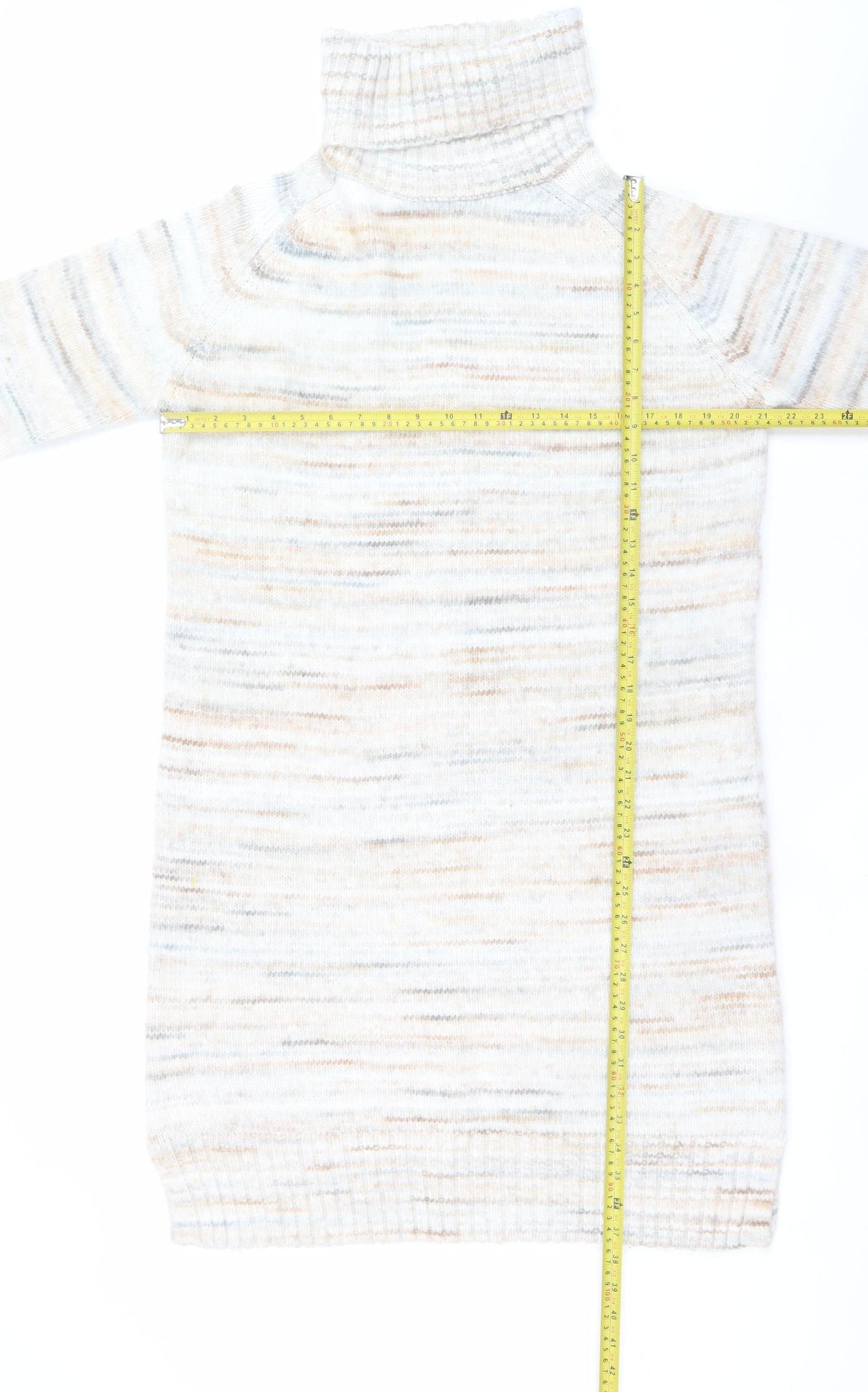 Tu Women Beige Knit Jumper Dress Size 14 Roll Neck Winter Wear